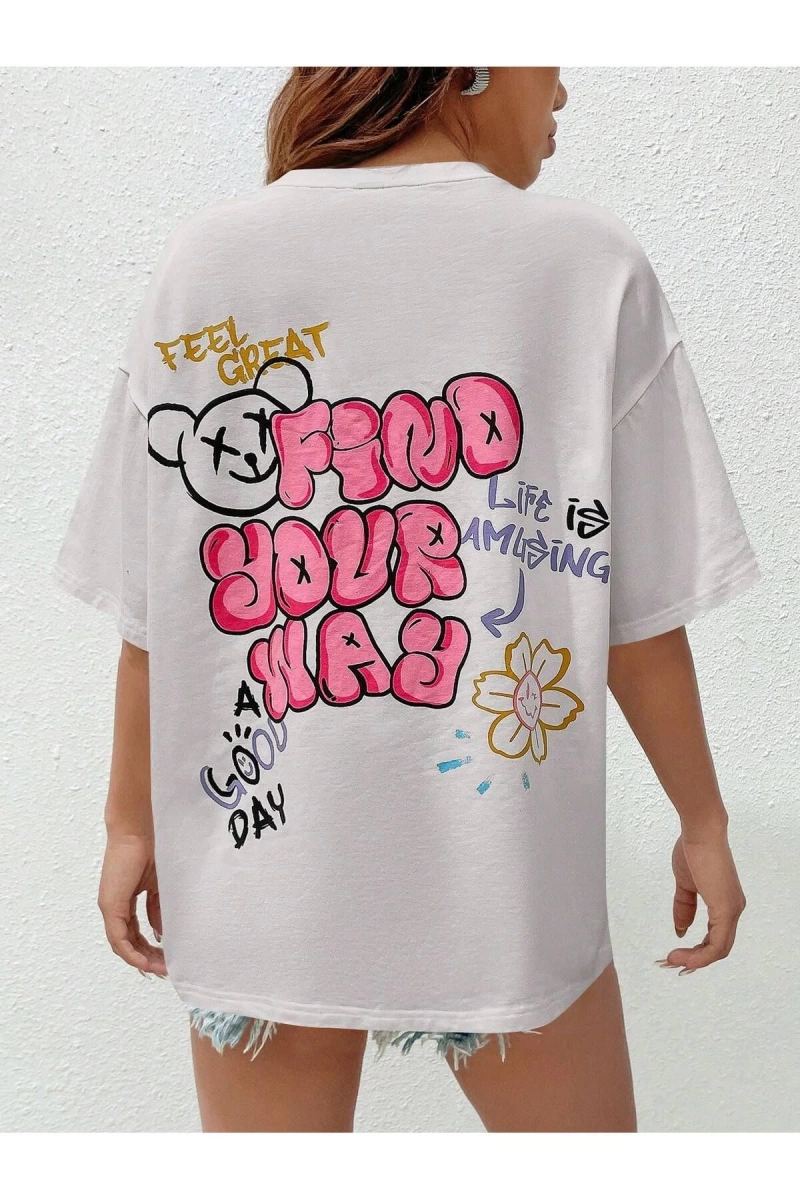 Karikatür ve Grafik tasarım Oversize T-shirt Cartoon/Letter serisi kod440