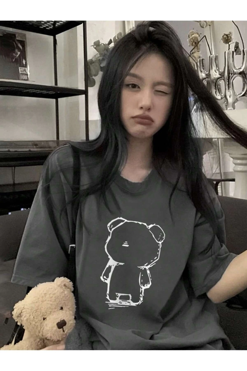 Karikatür ve Grafik tasarım Oversize T-shirt Cartoon/Letter serisi kod445