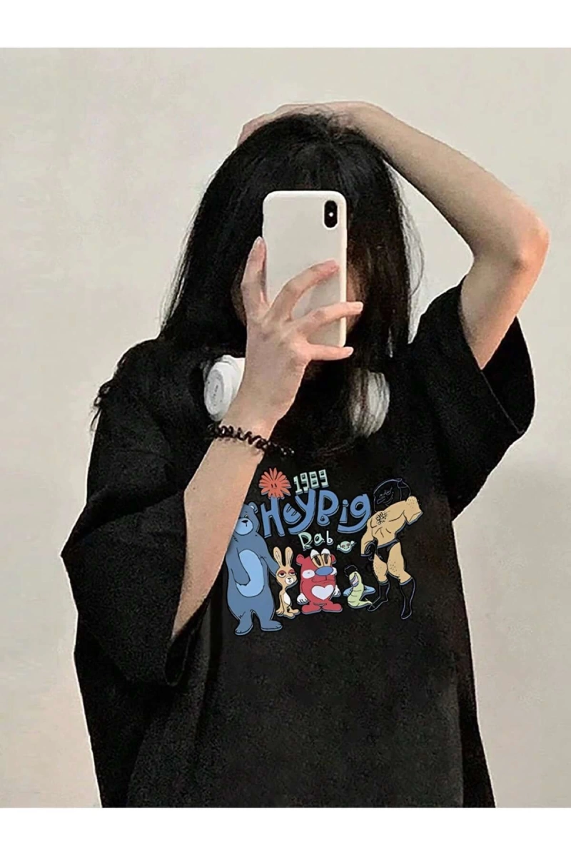 Karikatür ve Grafik tasarım Oversize T-shirt Cartoon/Letter serisi kod457