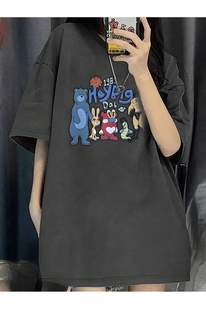 Karikatür ve Grafik tasarım Oversize T-shirt Cartoon/Letter serisi kod459