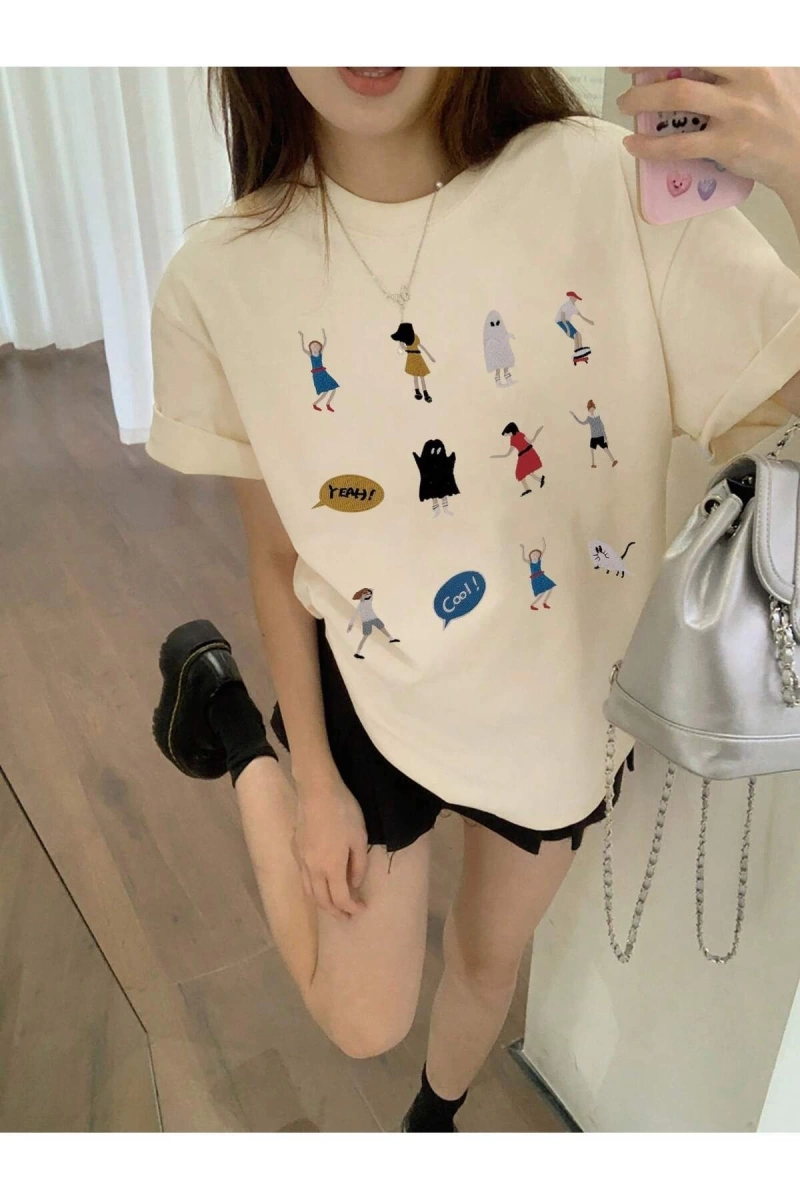 Karikatür ve Grafik tasarım Oversize T-shirt Cartoon/Letter serisi kod468