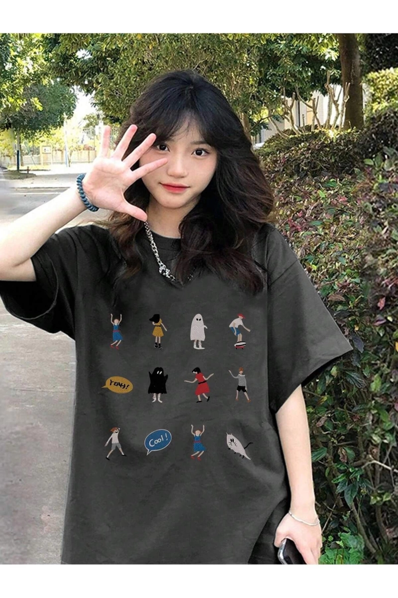 Karikatür ve Grafik tasarım Oversize T-shirt Cartoon/Letter serisi kod469