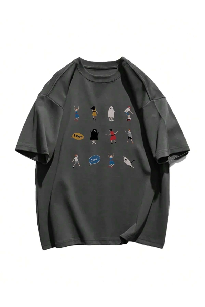 Karikatür ve Grafik tasarım Oversize T-shirt Cartoon/Letter serisi kod469
