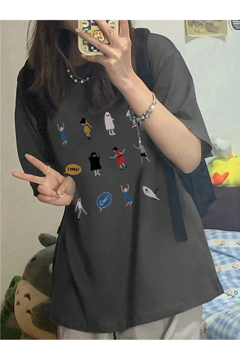 Karikatür ve Grafik tasarım Oversize T-shirt Cartoon/Letter serisi kod469