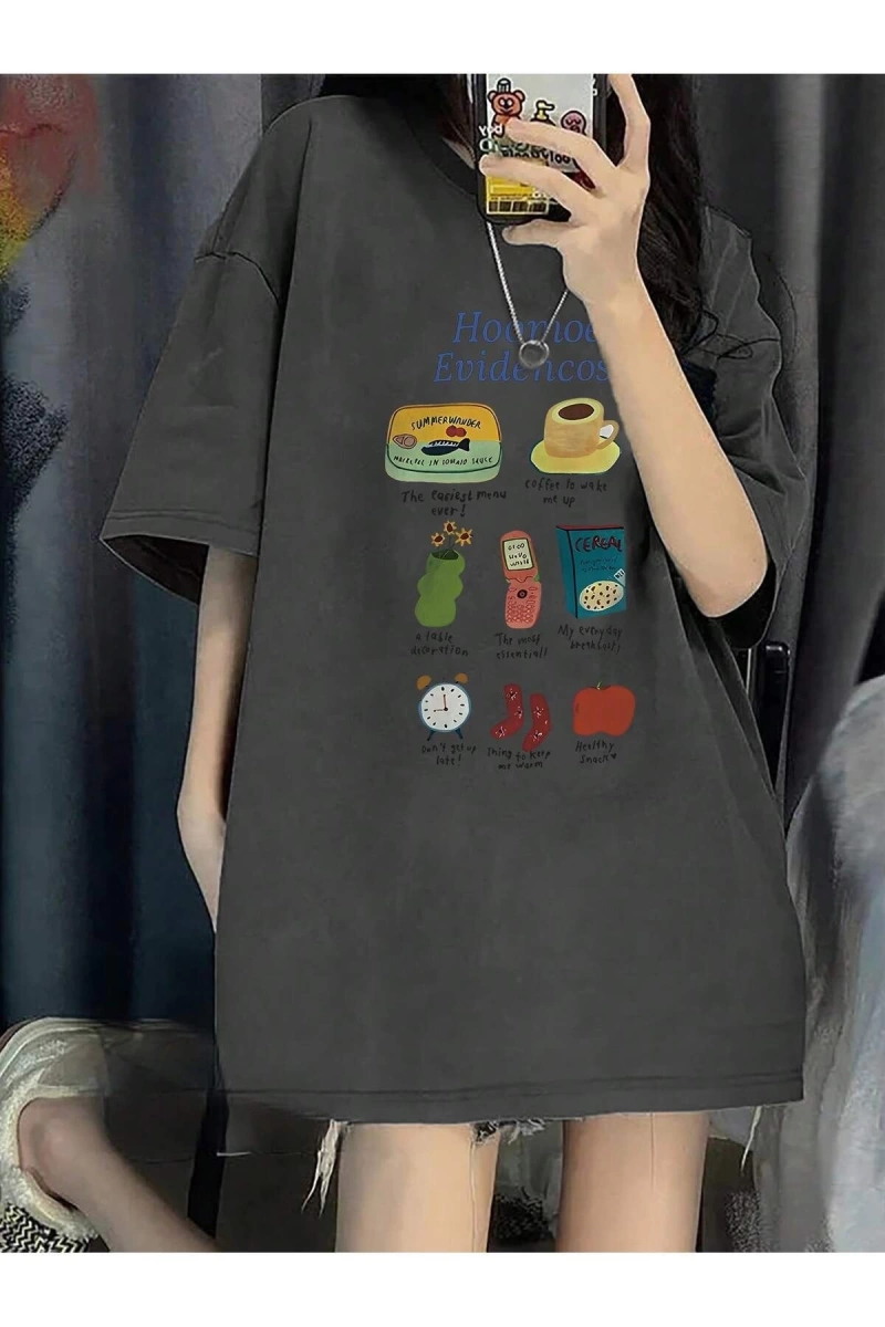 Karikatür ve Grafik tasarım Oversize T-shirt Cartoon/Letter serisi kod483