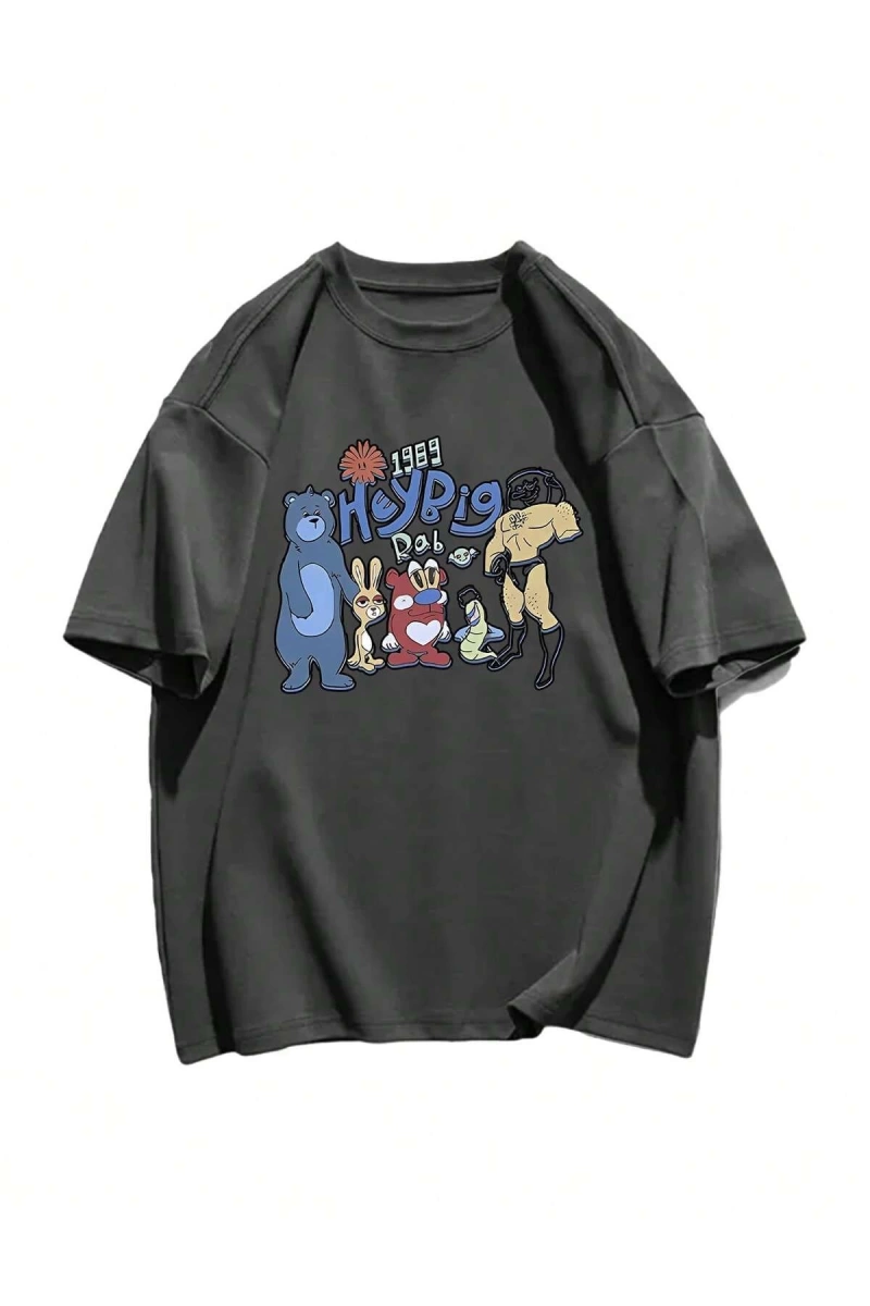 Karikatür ve Grafik tasarım Oversize T-shirt Cartoon/Letter serisi kod487