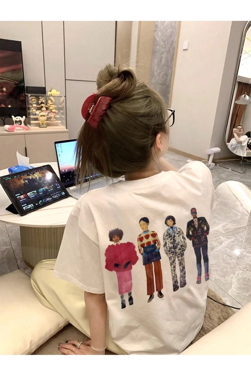 Karikatür ve Grafik tasarım Oversize T-shirt Cartoon/Letter serisi kod502