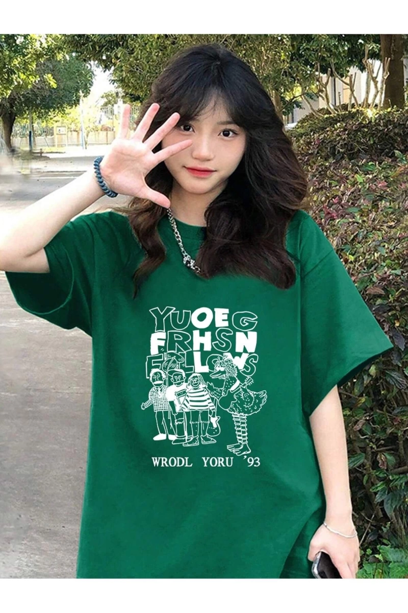 Karikatür ve Grafik tasarım Oversize T-shirt Cartoon/Letter serisi kod508