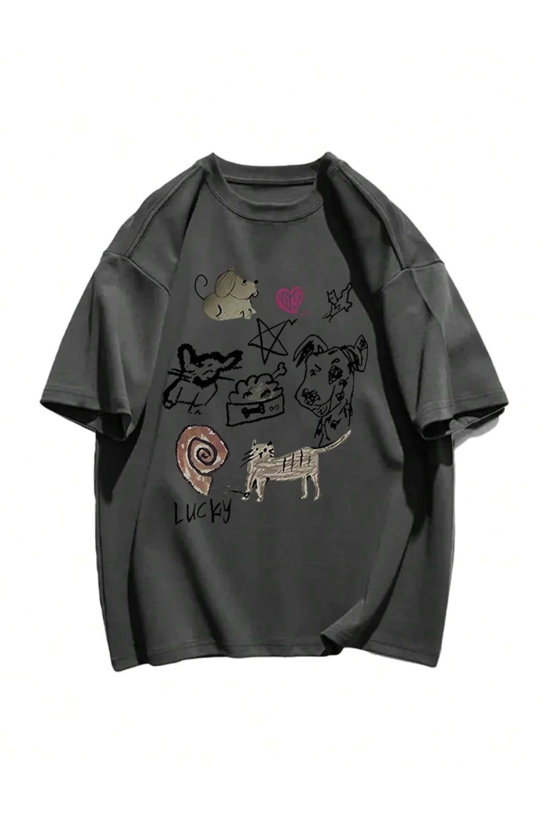 Karikatür ve Grafik tasarım Oversize T-shirt Cartoon/Letter serisi kod517
