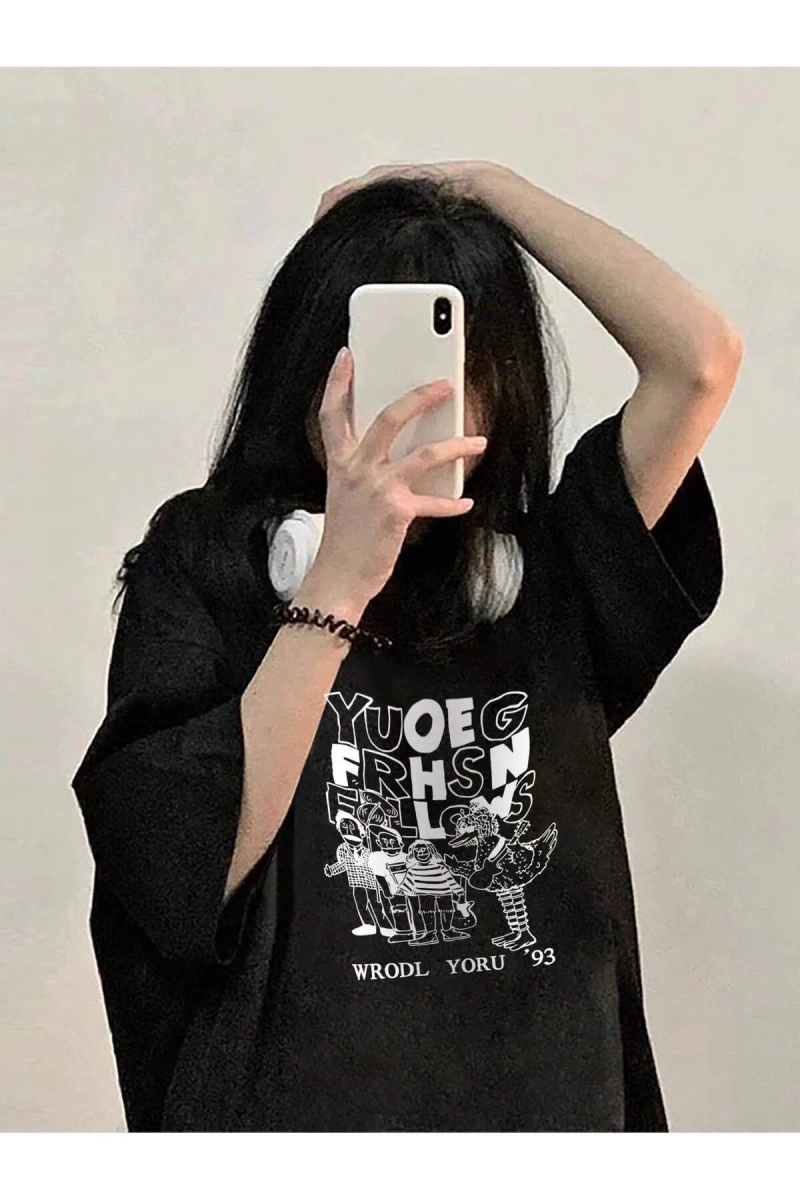 Karikatür ve Grafik tasarım Oversize T-shirt Cartoon/Letter serisi kod526