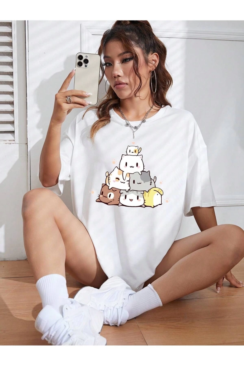 Karikatür ve Grafik tasarım Oversize T-shirt Cartoon/Letter serisi kod568