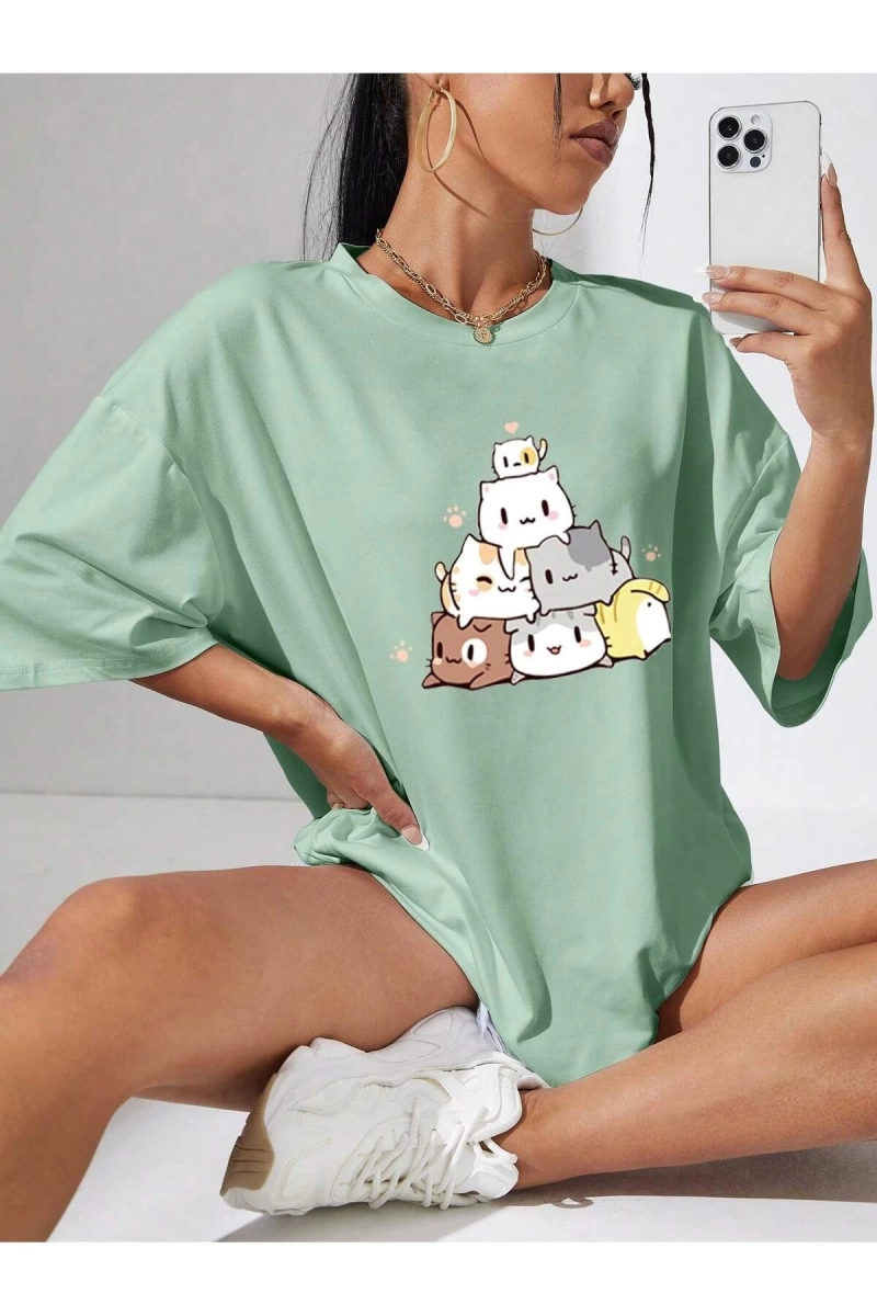 Karikatür ve Grafik tasarım Oversize T-shirt Cartoon/Letter serisi kod570