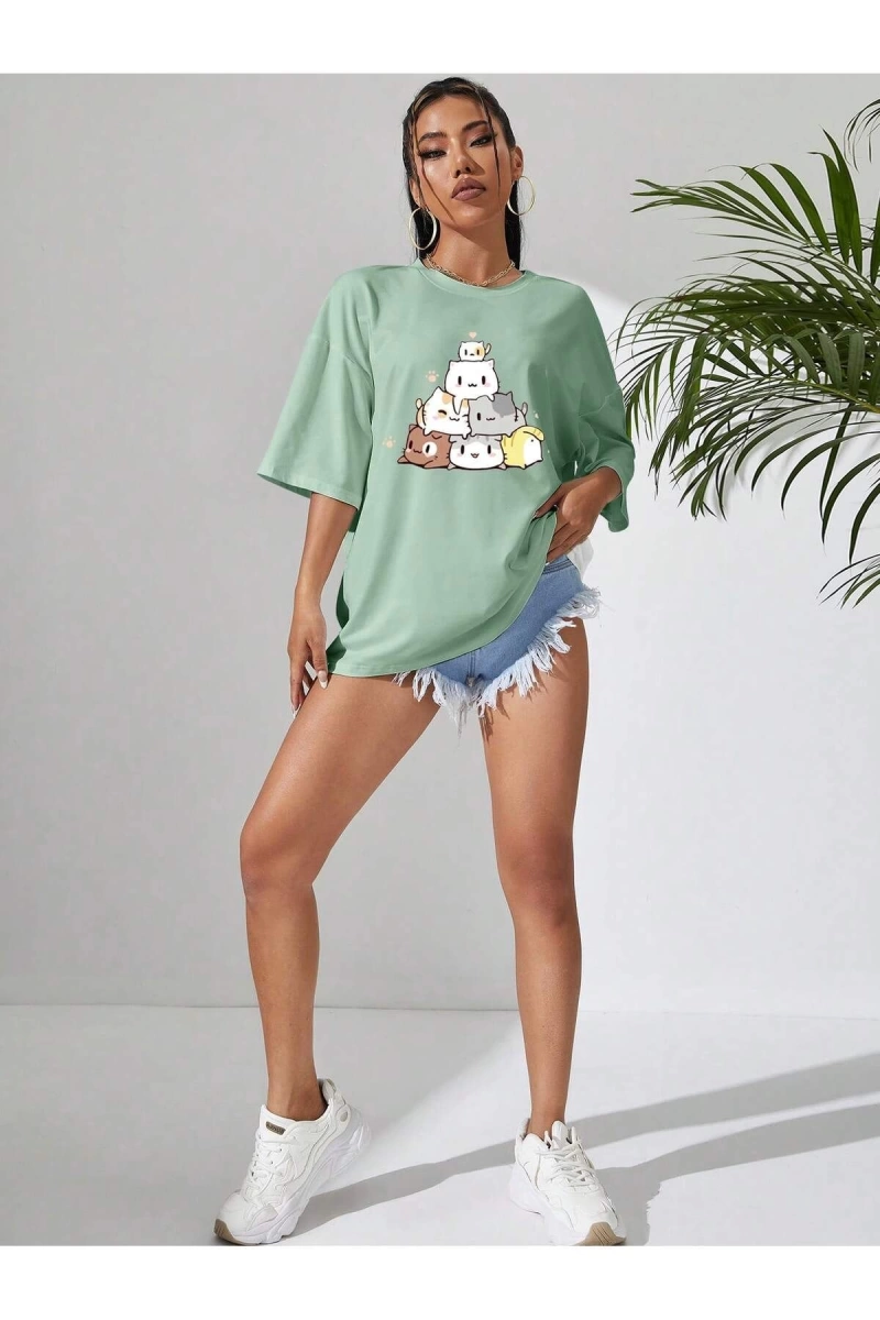 Karikatür ve Grafik tasarım Oversize T-shirt Cartoon/Letter serisi kod570