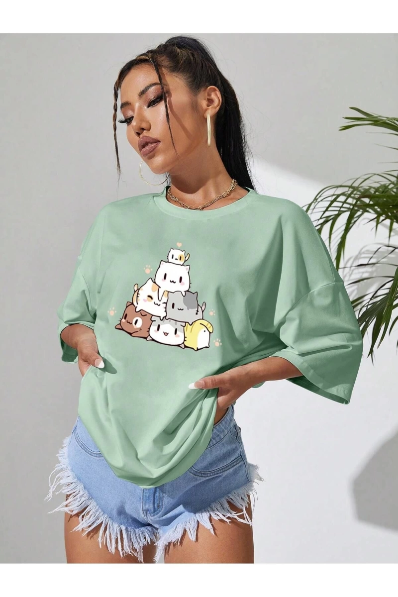 Karikatür ve Grafik tasarım Oversize T-shirt Cartoon/Letter serisi kod570