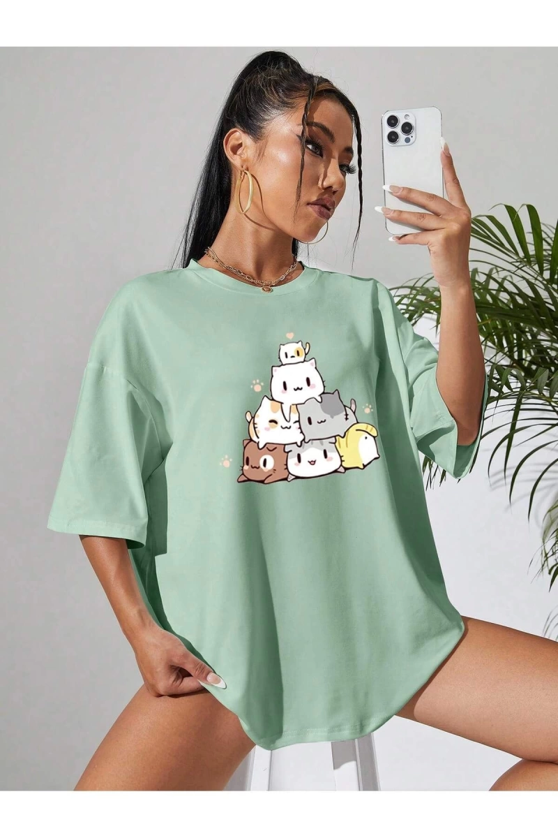 Karikatür ve Grafik tasarım Oversize T-shirt Cartoon/Letter serisi kod570