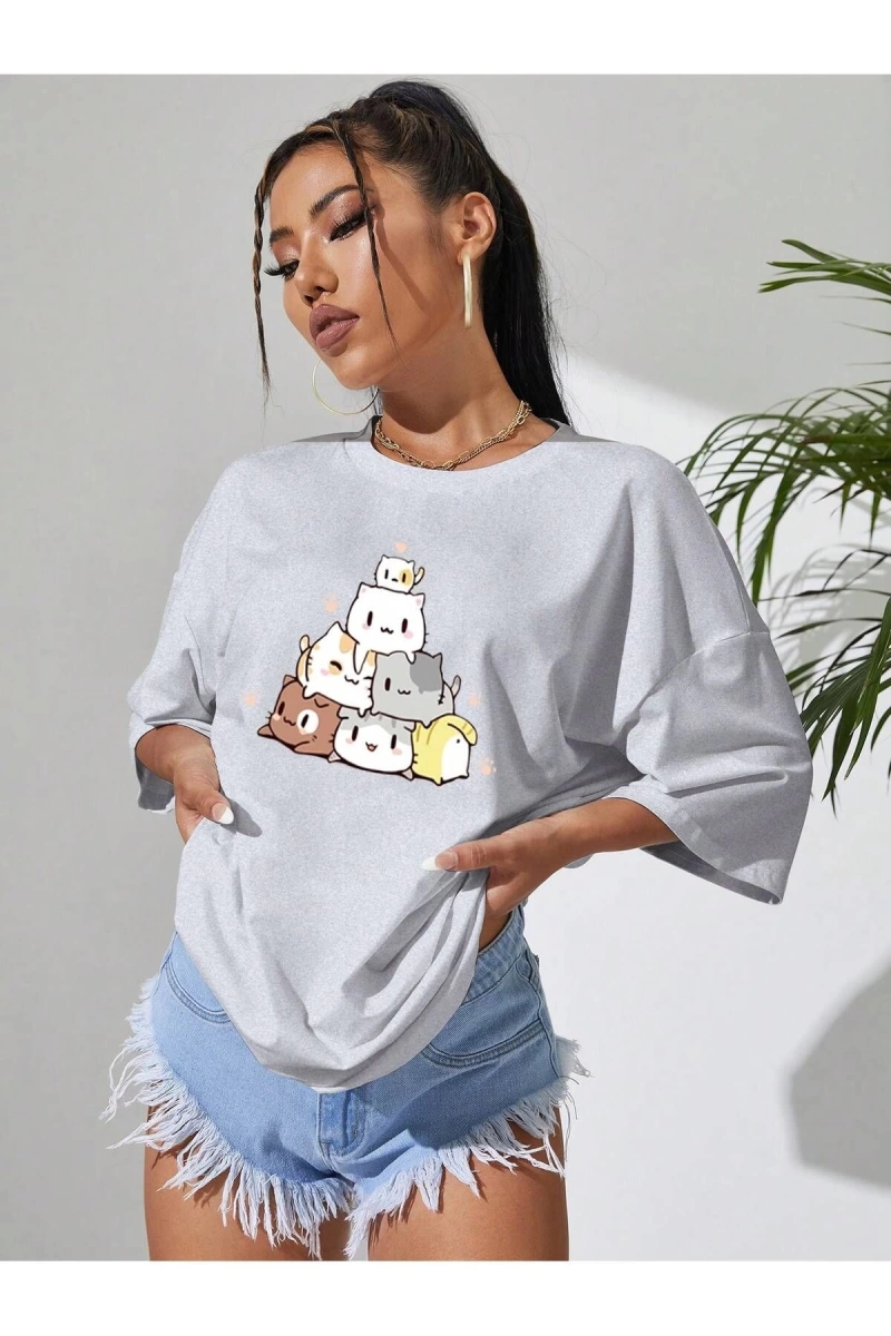 Karikatür ve Grafik tasarım Oversize T-shirt Cartoon/Letter serisi kod571