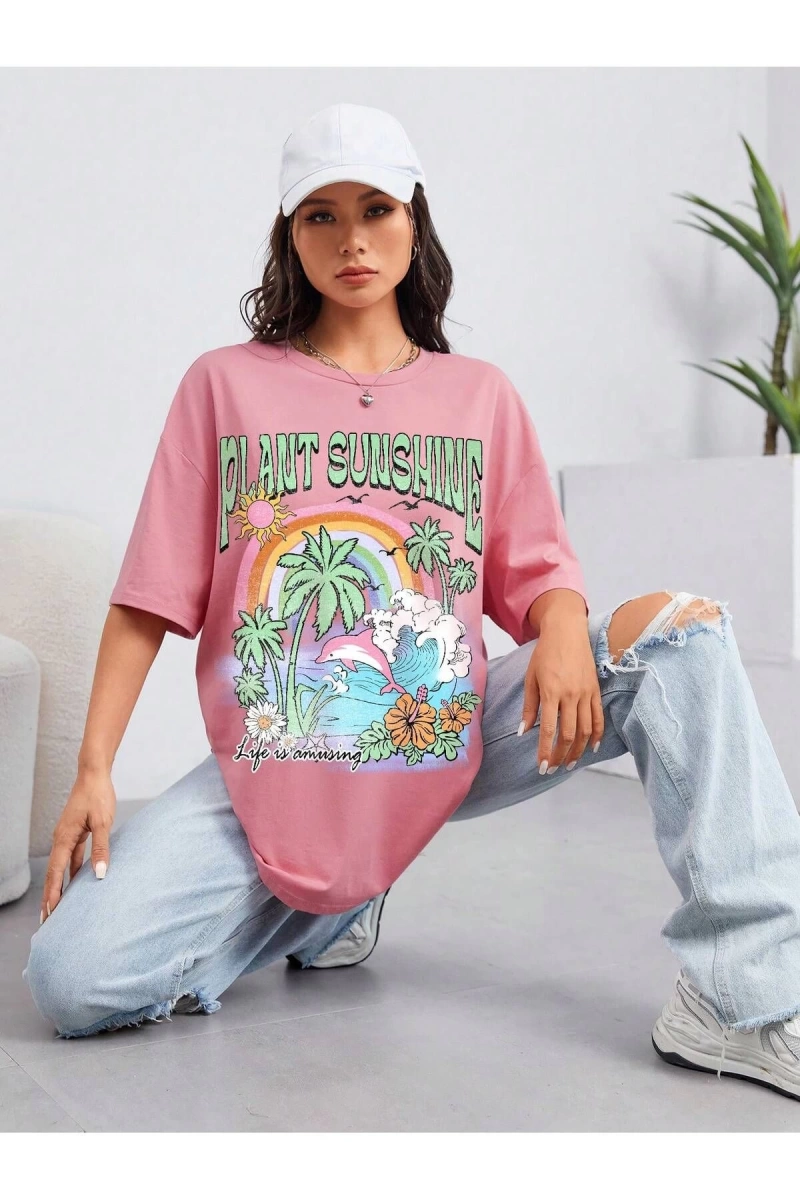 Karikatür ve Grafik tasarım Oversize T-shirt Cartoon/Letter serisi kod58
