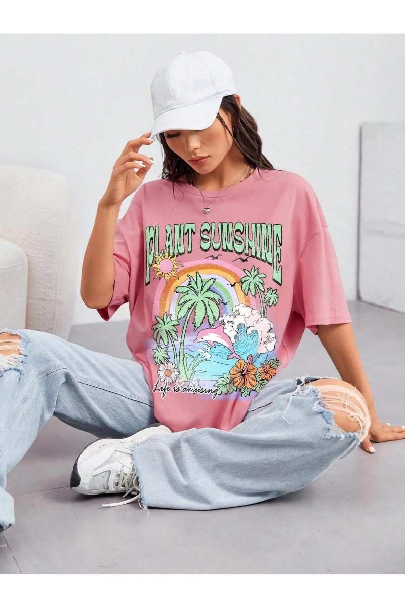 Karikatür ve Grafik tasarım Oversize T-shirt Cartoon/Letter serisi kod58