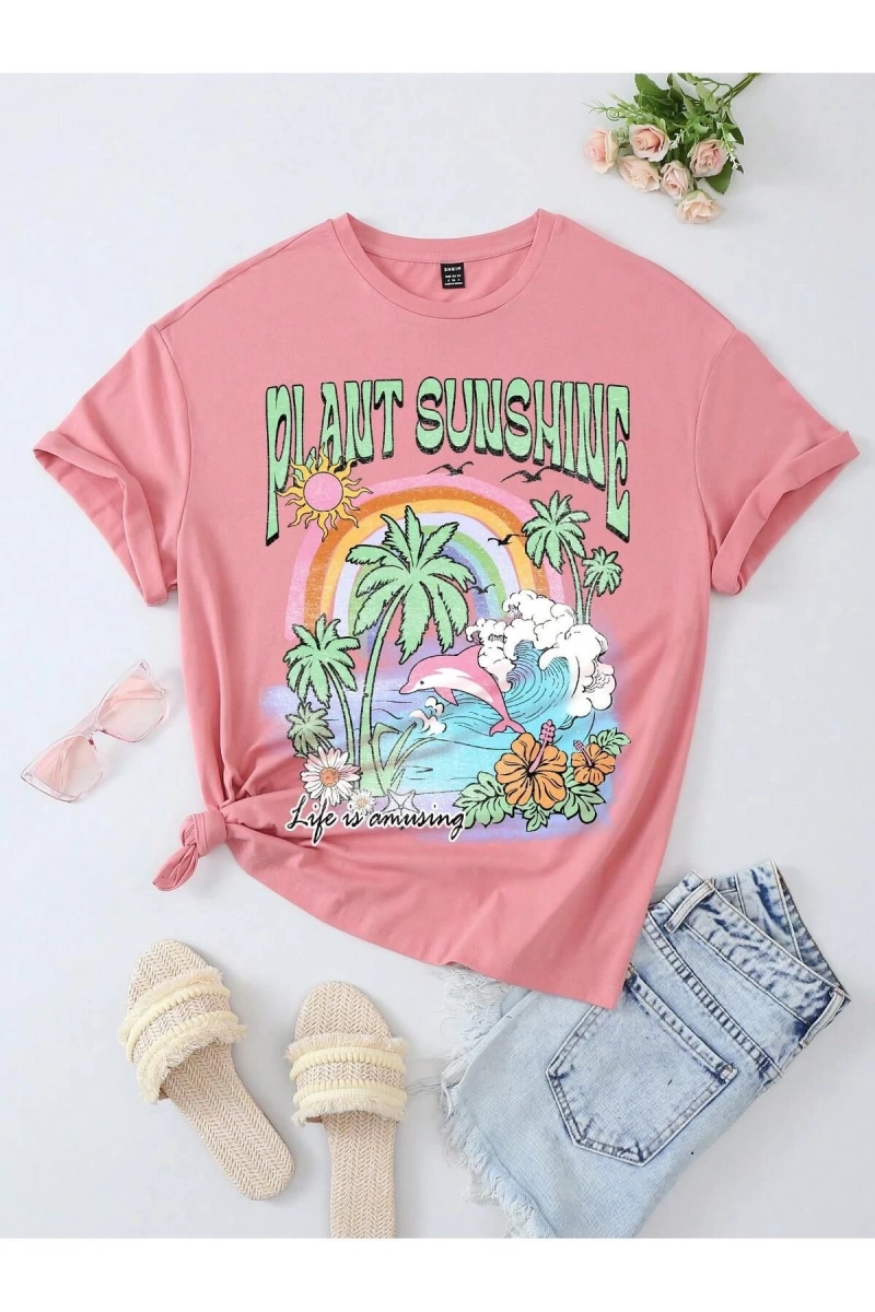 Karikatür ve Grafik tasarım Oversize T-shirt Cartoon/Letter serisi kod58
