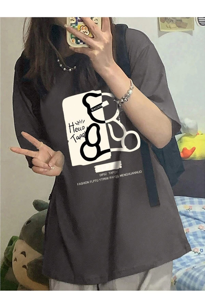 Karikatür ve Grafik tasarım Oversize T-shirt Cartoon/Letter serisi kod585