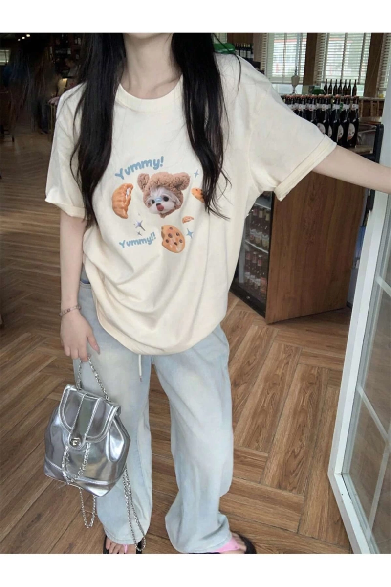 Karikatür ve Grafik tasarım Oversize T-shirt Cartoon/Letter serisi kod647