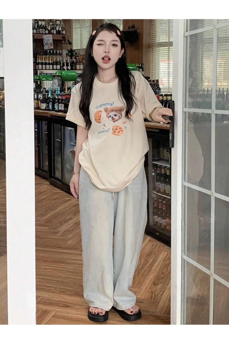 Karikatür ve Grafik tasarım Oversize T-shirt Cartoon/Letter serisi kod647