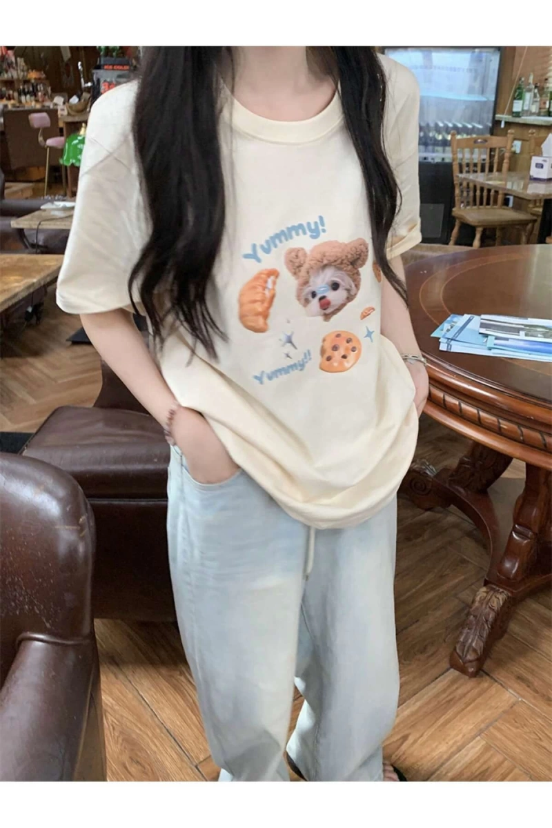 Karikatür ve Grafik tasarım Oversize T-shirt Cartoon/Letter serisi kod647