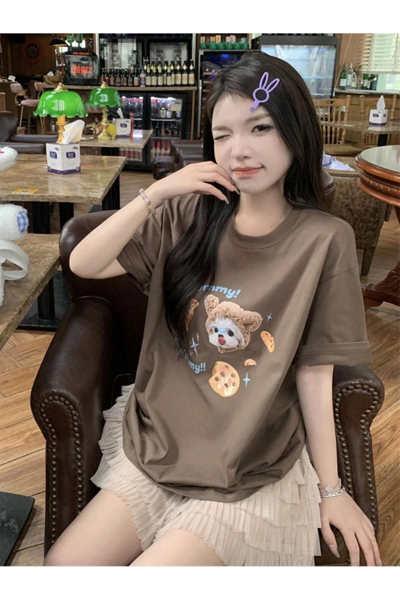Karikatür ve Grafik tasarım Oversize T-shirt Cartoon/Letter serisi kod648