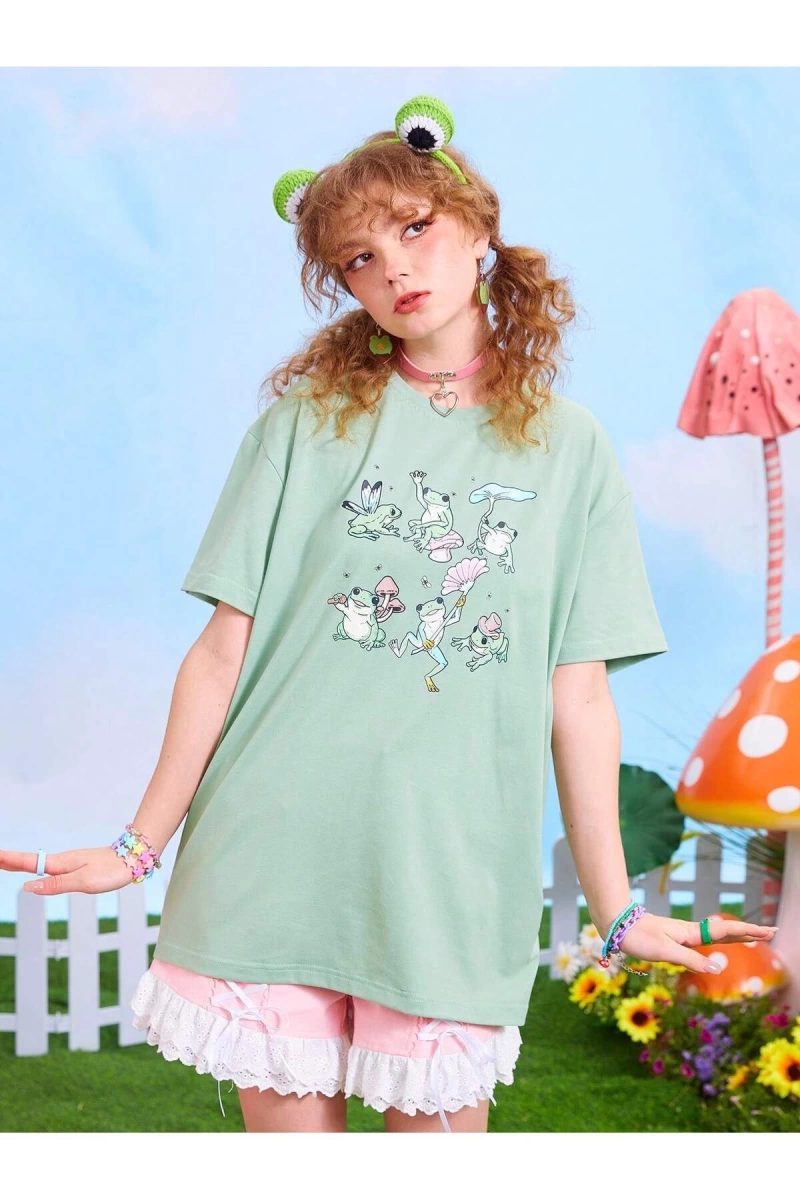 Karikatür ve Grafik tasarım Oversize T-shirt Cartoon/Letter serisi kod649