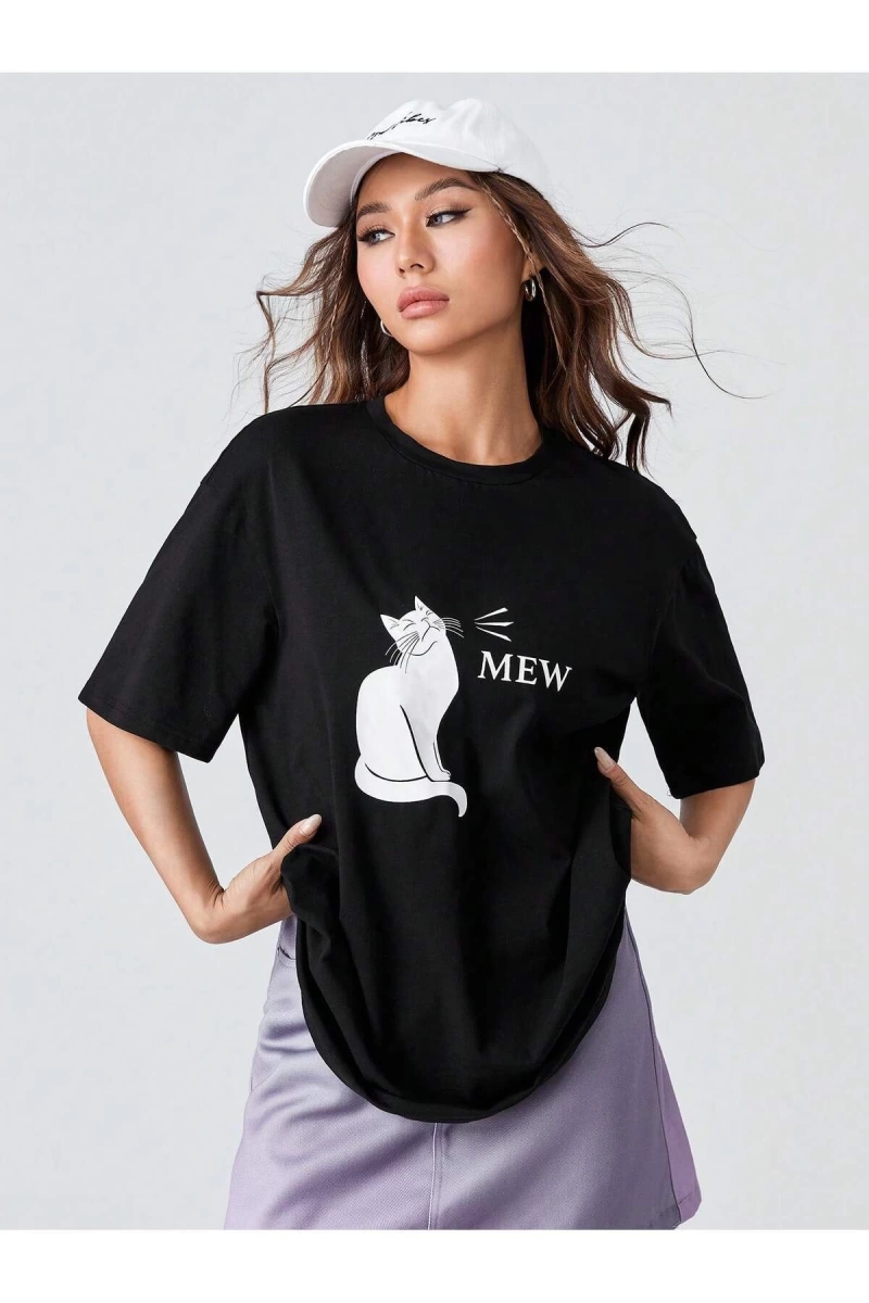 Karikatür ve Grafik tasarım Oversize T-shirt Cartoon/Letter serisi kod651