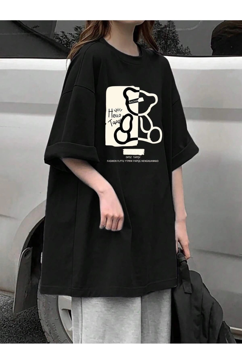 Karikatür ve Grafik tasarım Oversize T-shirt Cartoon/Letter serisi kod662