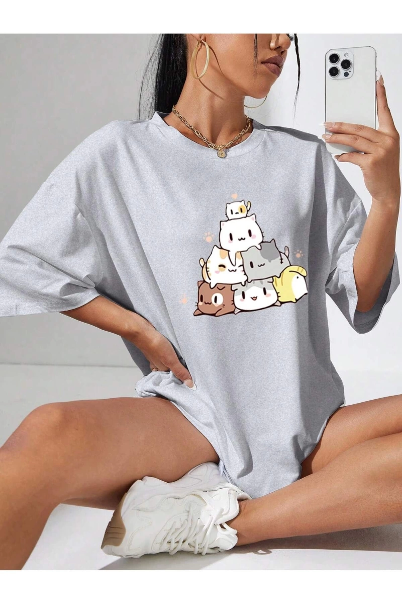 Karikatür ve Grafik tasarım Oversize T-shirt Cartoon/Letter serisi kod682