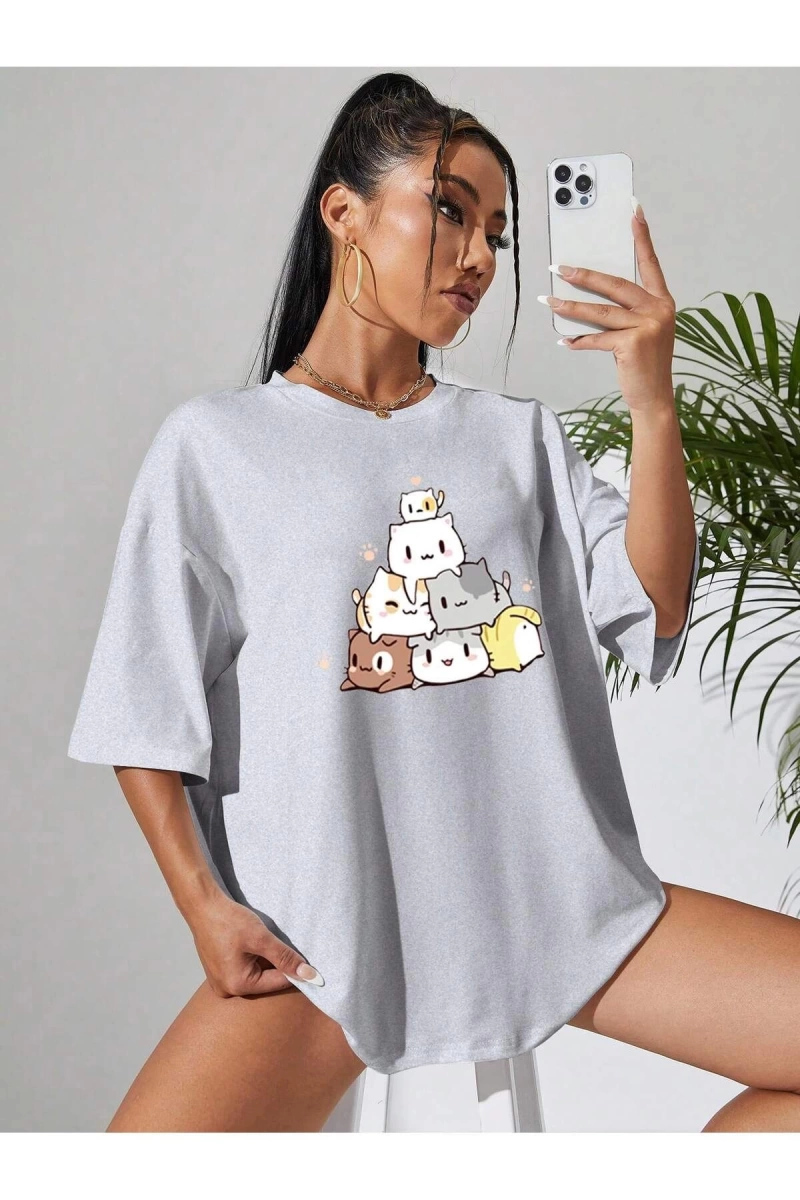 Karikatür ve Grafik tasarım Oversize T-shirt Cartoon/Letter serisi kod682