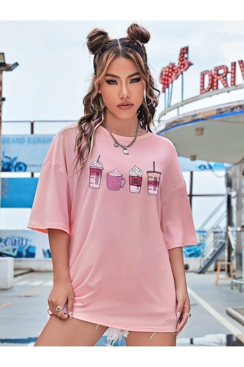 Karikatür ve Grafik tasarım Oversize T-shirt Cartoon/Letter serisi kod69