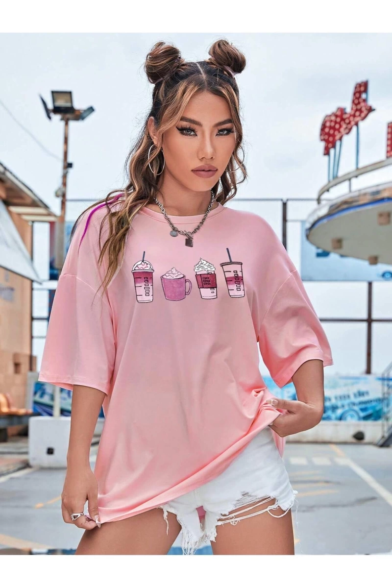 Karikatür ve Grafik tasarım Oversize T-shirt Cartoon/Letter serisi kod69