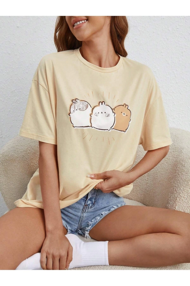 Karikatür ve Grafik tasarım Oversize T-shirt Cartoon/Letter serisi kod707
