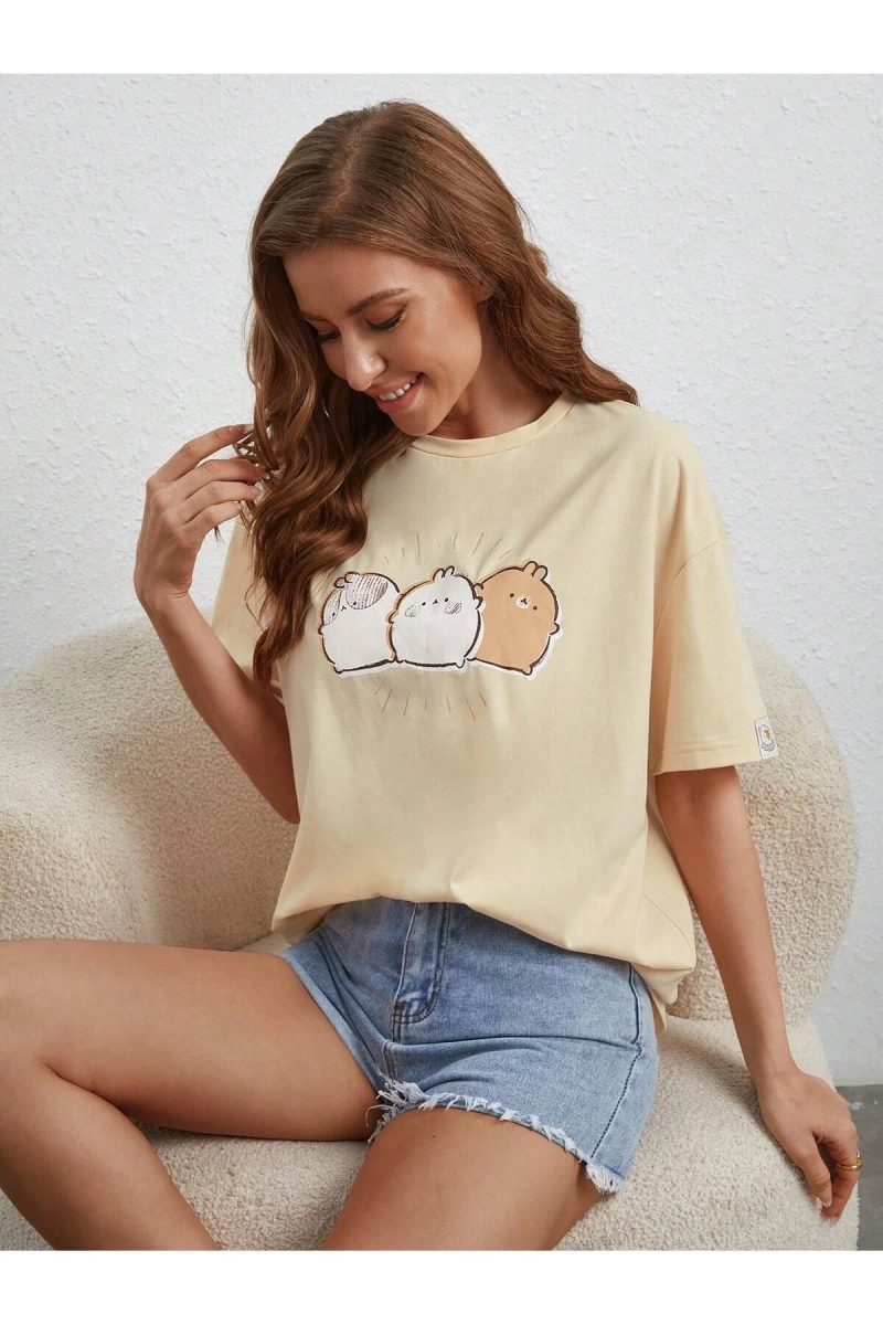 Karikatür ve Grafik tasarım Oversize T-shirt Cartoon/Letter serisi kod707