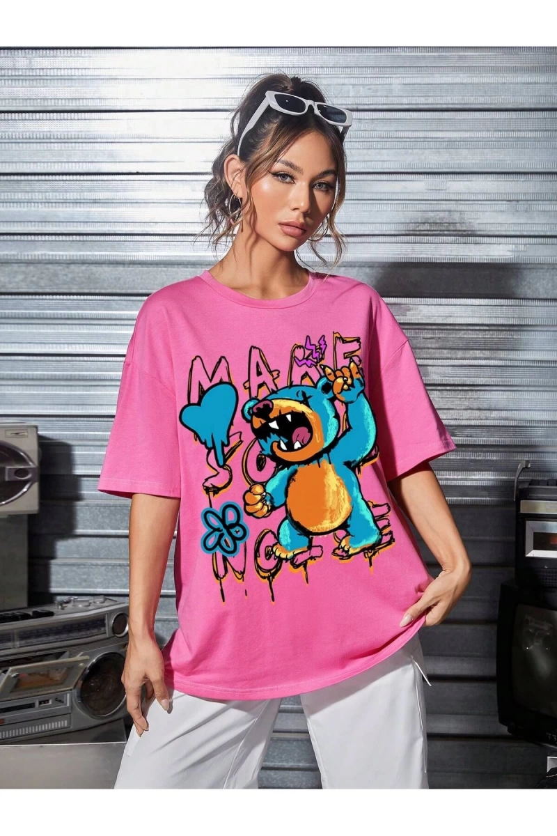 Karikatür ve Grafik tasarım Oversize T-shirt Cartoon/Letter serisi kod719
