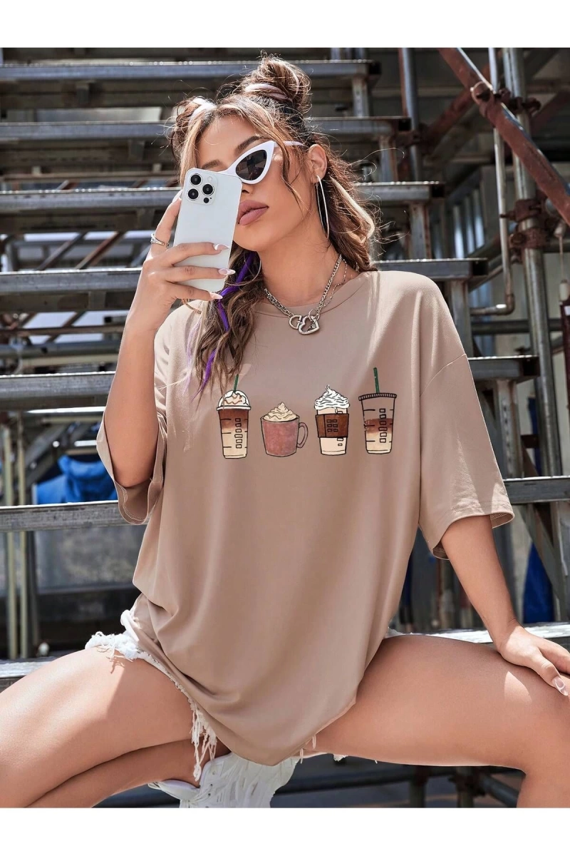 Karikatür ve Grafik tasarım Oversize T-shirt Cartoon/Letter serisi kod72