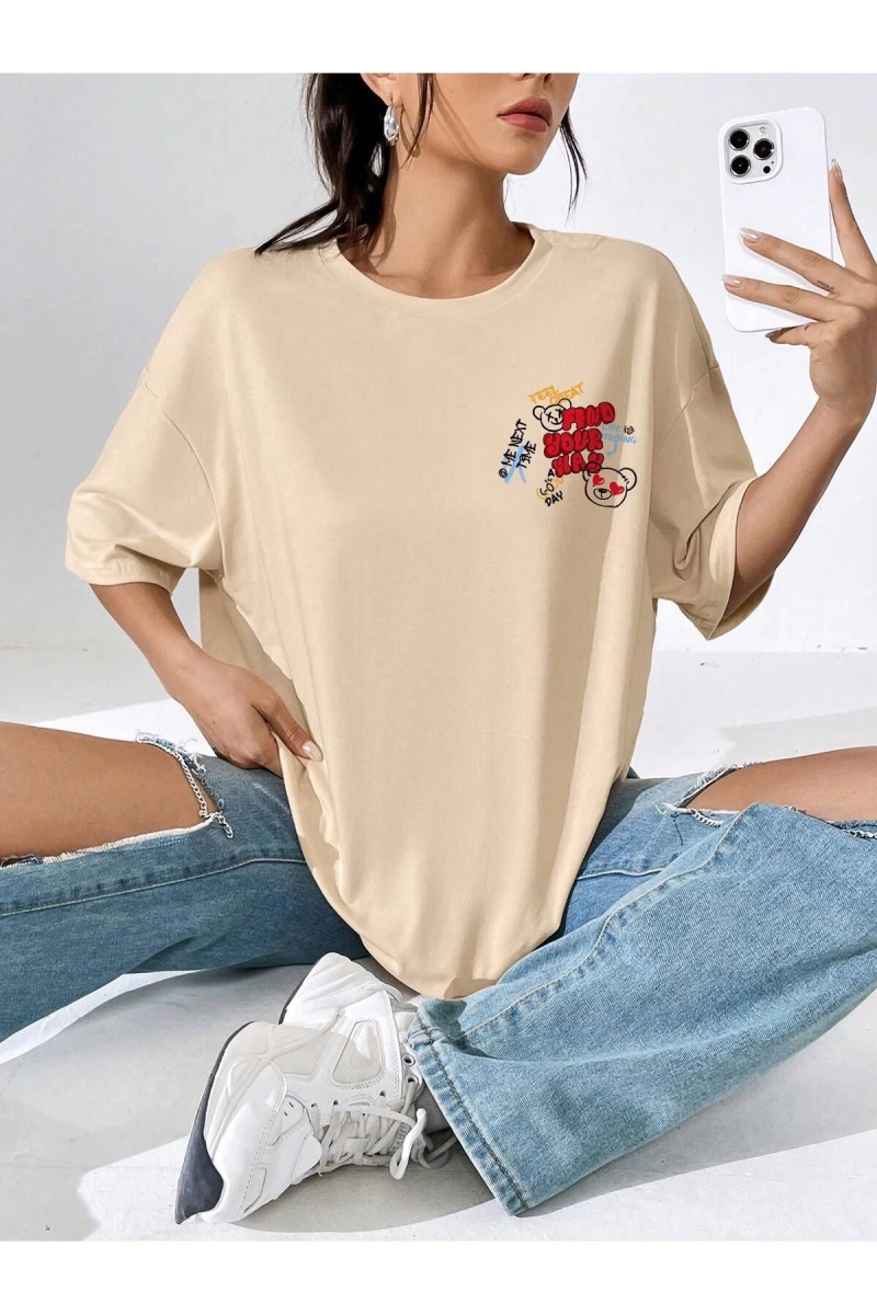 Karikatür ve Grafik tasarım Oversize T-shirt Cartoon/Letter serisi kod727