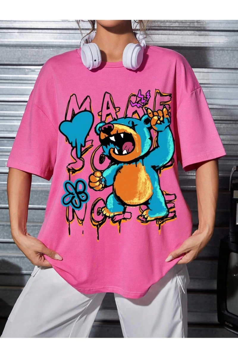 Karikatür ve Grafik tasarım Oversize T-shirt Cartoon/Letter serisi kod738
