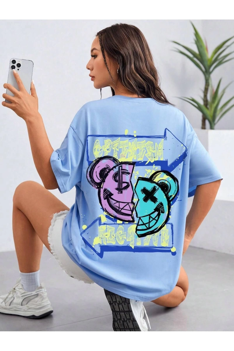 Karikatür ve Grafik tasarım Oversize T-shirt Cartoon/Letter serisi kod743
