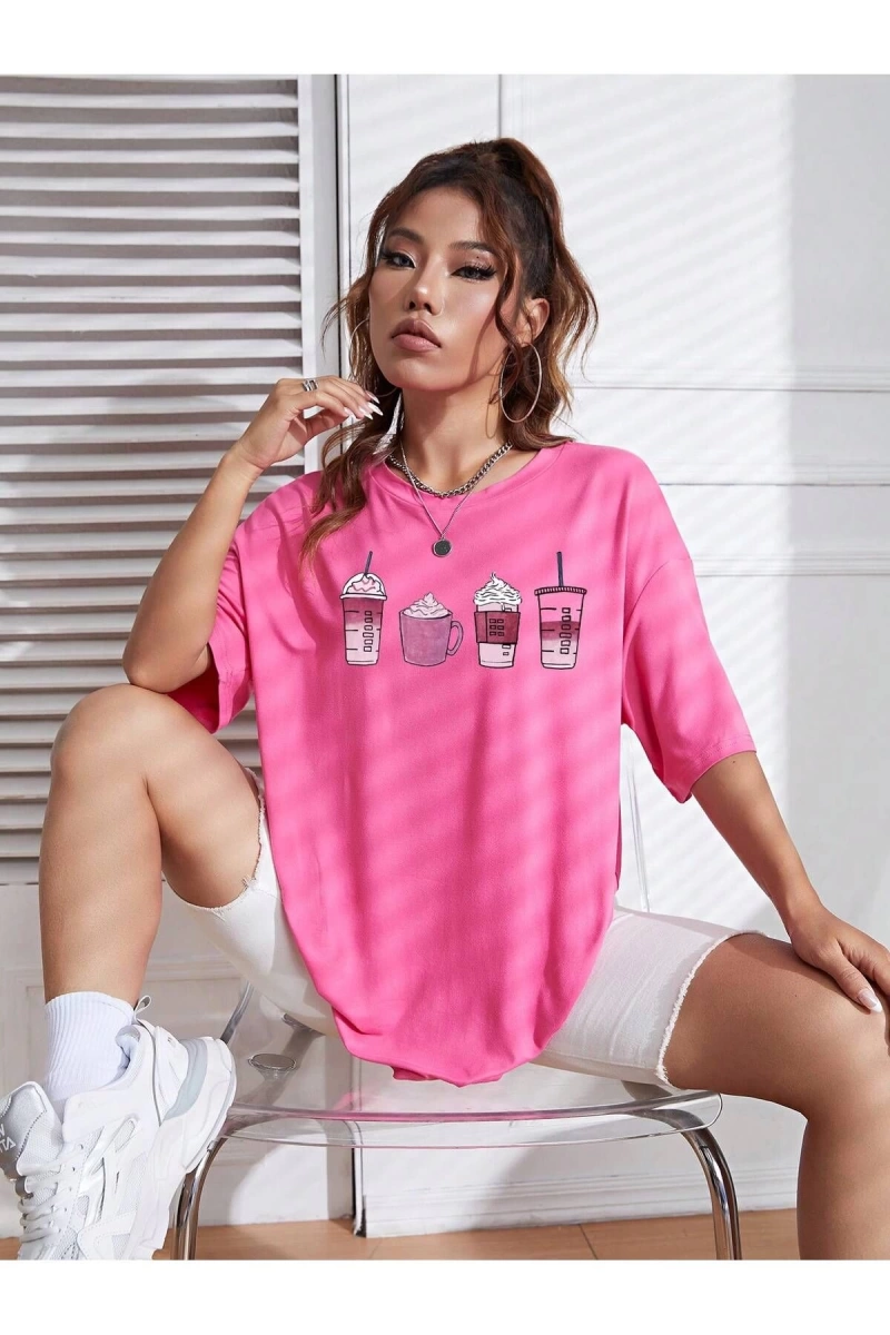 Karikatür ve Grafik tasarım Oversize T-shirt Cartoon/Letter serisi kod75