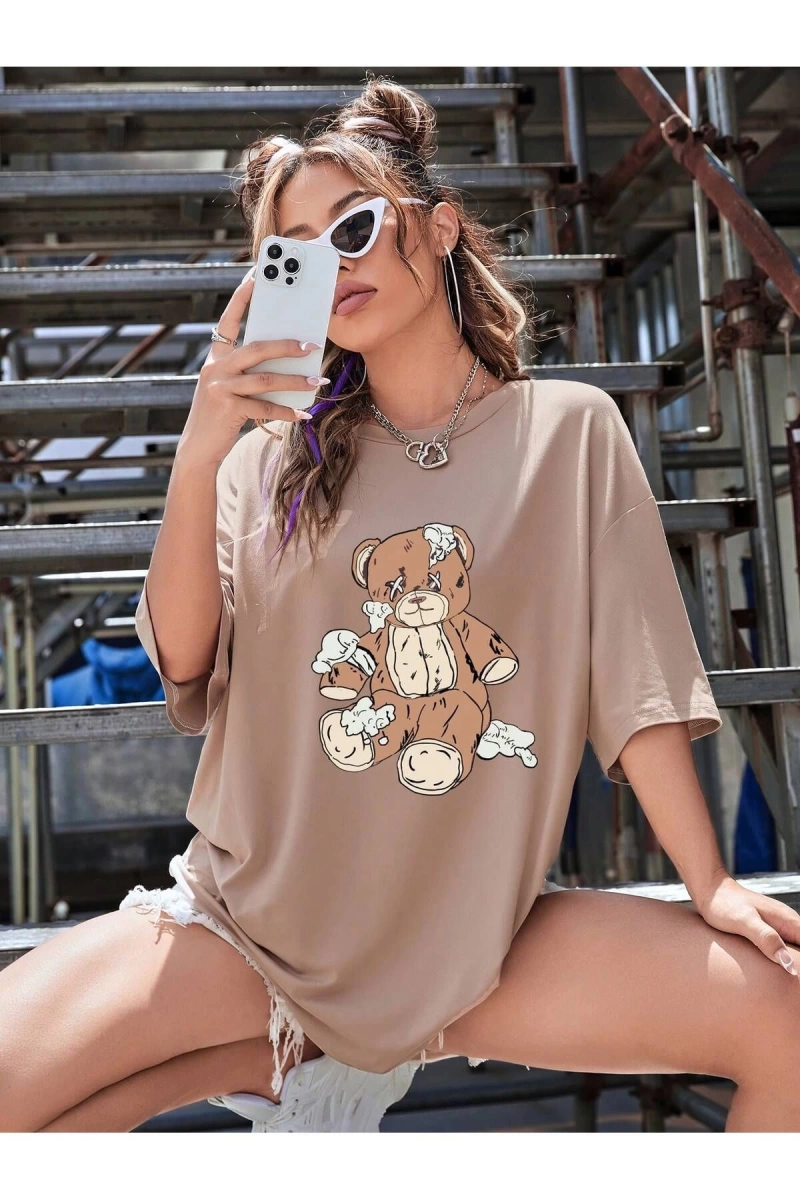 Karikatür ve Grafik tasarım Oversize T-shirt Cartoon/Letter serisi kod752