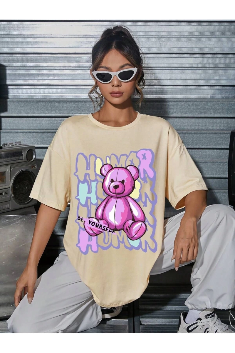 Karikatür ve Grafik tasarım Oversize T-shirt Cartoon/Letter serisi kod764