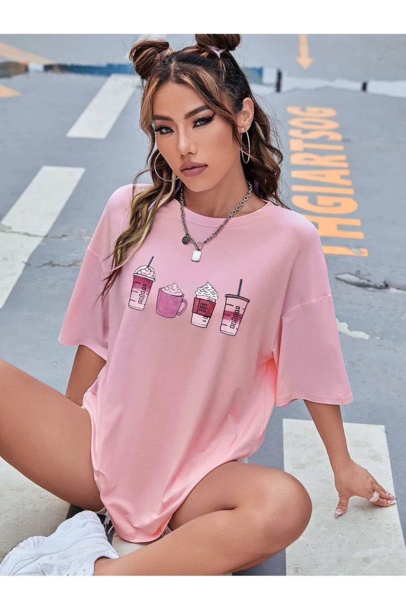 Karikatür ve Grafik tasarım Oversize T-shirt Cartoon/Letter serisi kod768
