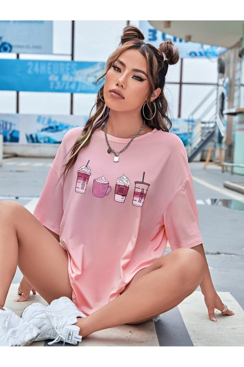 Karikatür ve Grafik tasarım Oversize T-shirt Cartoon/Letter serisi kod768