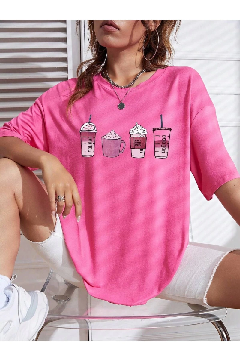 Karikatür ve Grafik tasarım Oversize T-shirt Cartoon/Letter serisi kod774