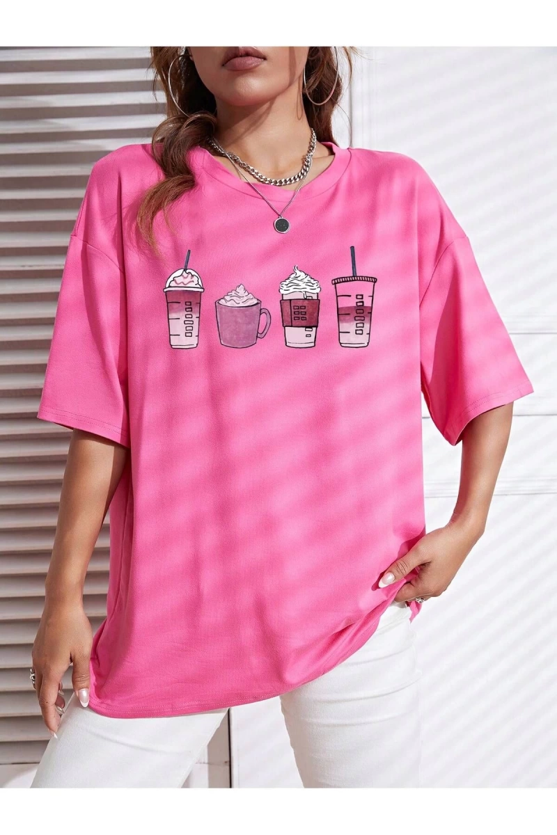 Karikatür ve Grafik tasarım Oversize T-shirt Cartoon/Letter serisi kod774