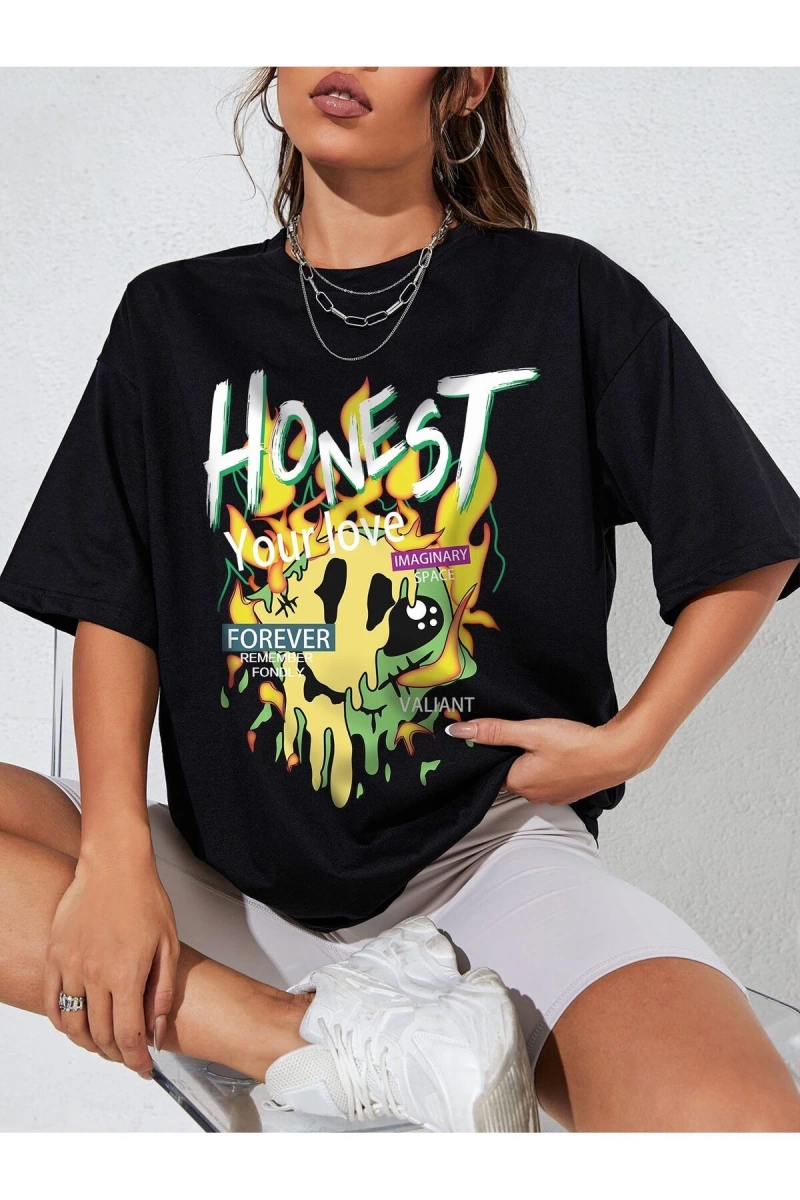 Karikatür ve Grafik tasarım Oversize T-shirt Cartoon/Letter serisi kod801
